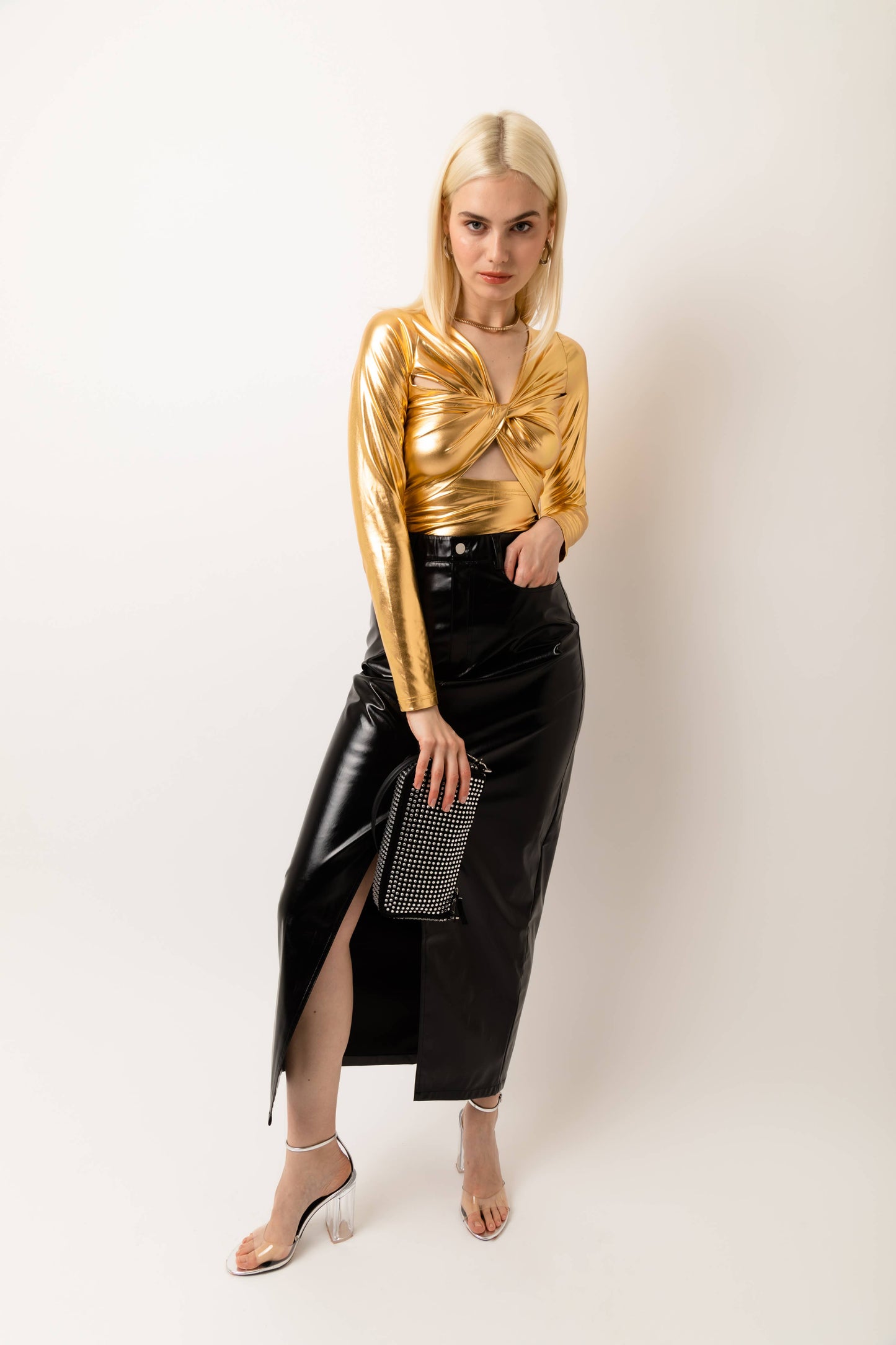 Black Metallic Maxi Skirt