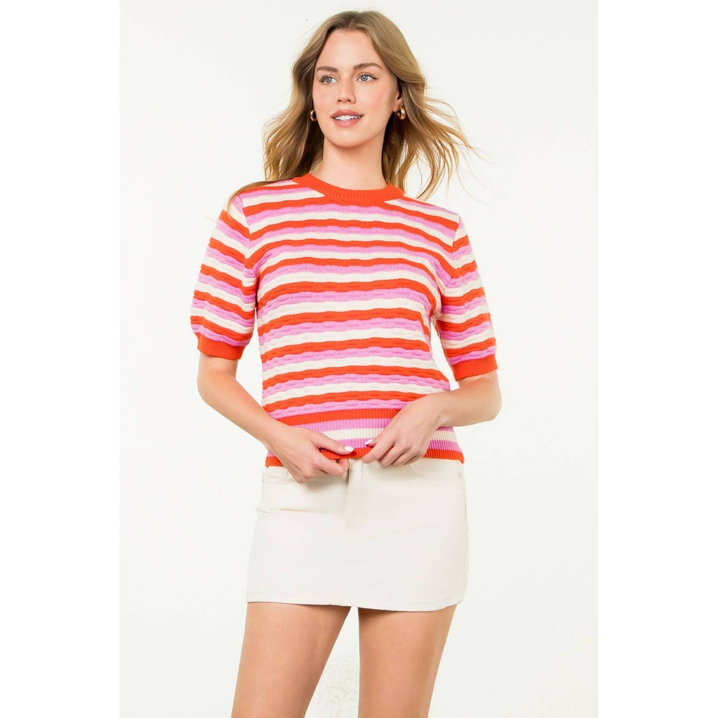 Short Sleeve Knit Pattern Top