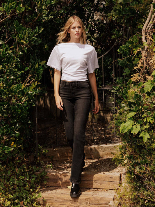 HIGH RISE FULL LENGTH BLACK BOOTCUT JEANS