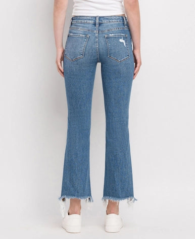 Minnie Mid Rise Distressed Hem Ankle Bootcut Jeans