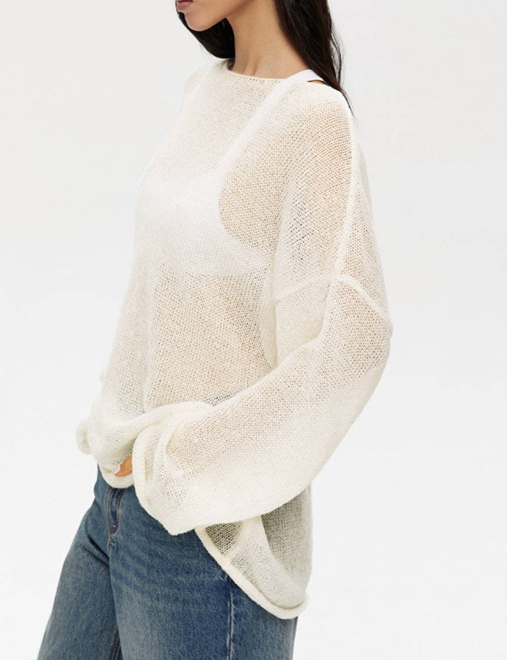 Solid Color Hollow Knit Top