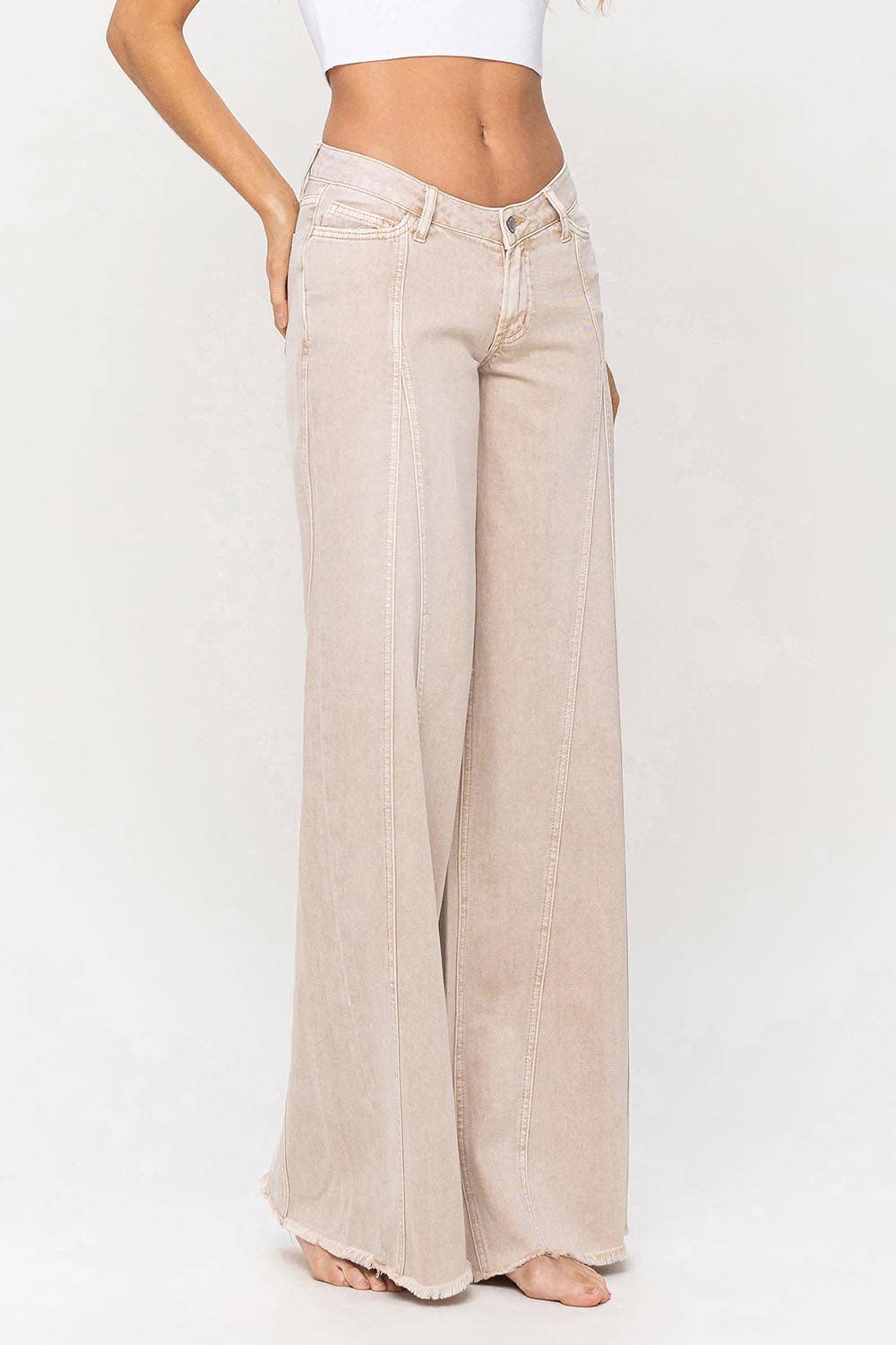 LOW RISE SEAM DETAIL BAGGY WIDE JEANS