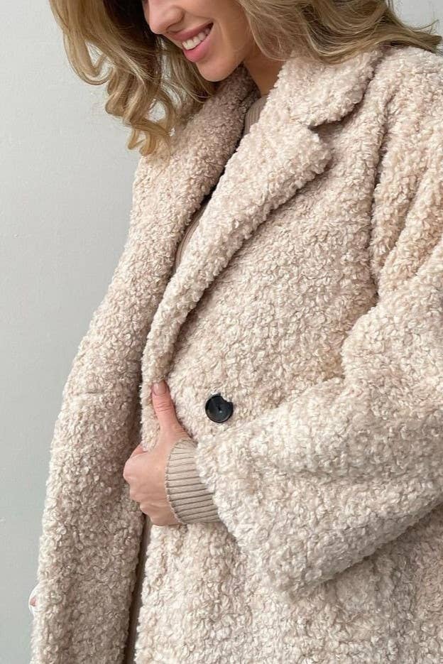Lapel Plush Fleece Trench Coat