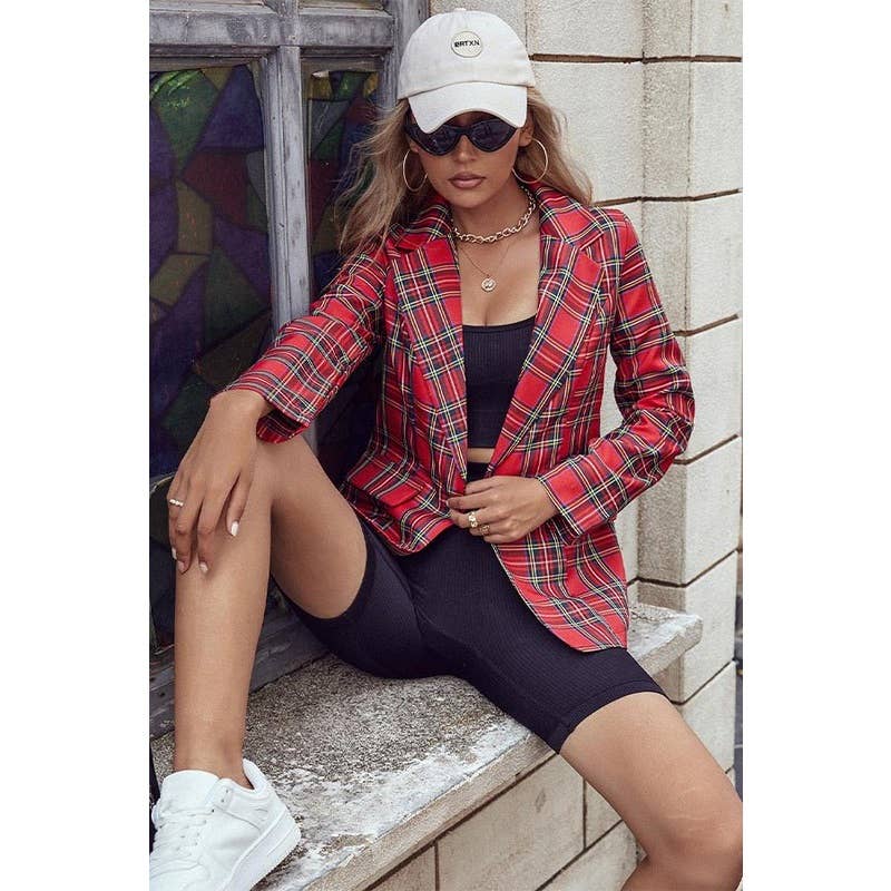 Christmas Red Plaid Blazer