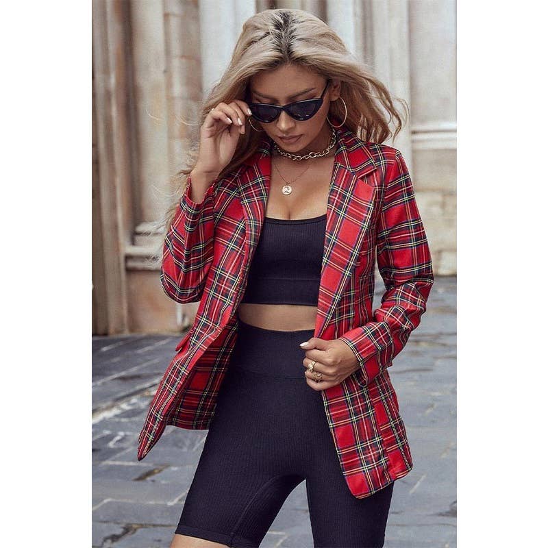 Christmas Red Plaid Blazer