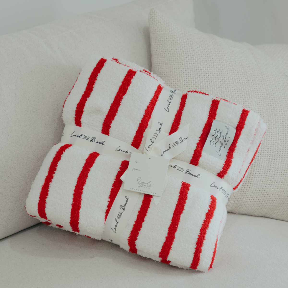 Red/Creme Holiday Stripe Cozy Luxe Home Blanket