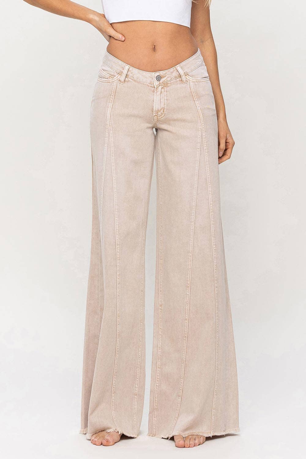 LOW RISE SEAM DETAIL BAGGY WIDE JEANS