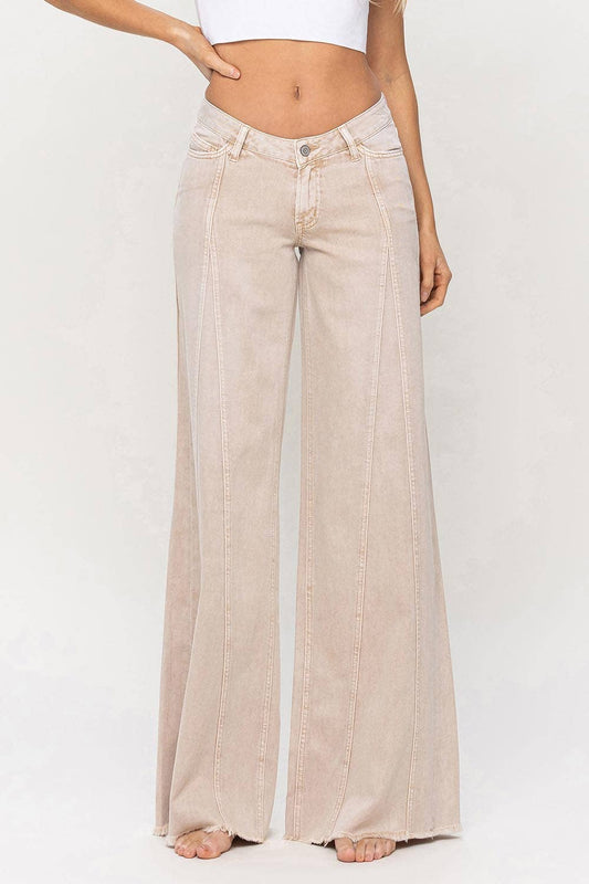 LOW RISE SEAM DETAIL BAGGY WIDE JEANS