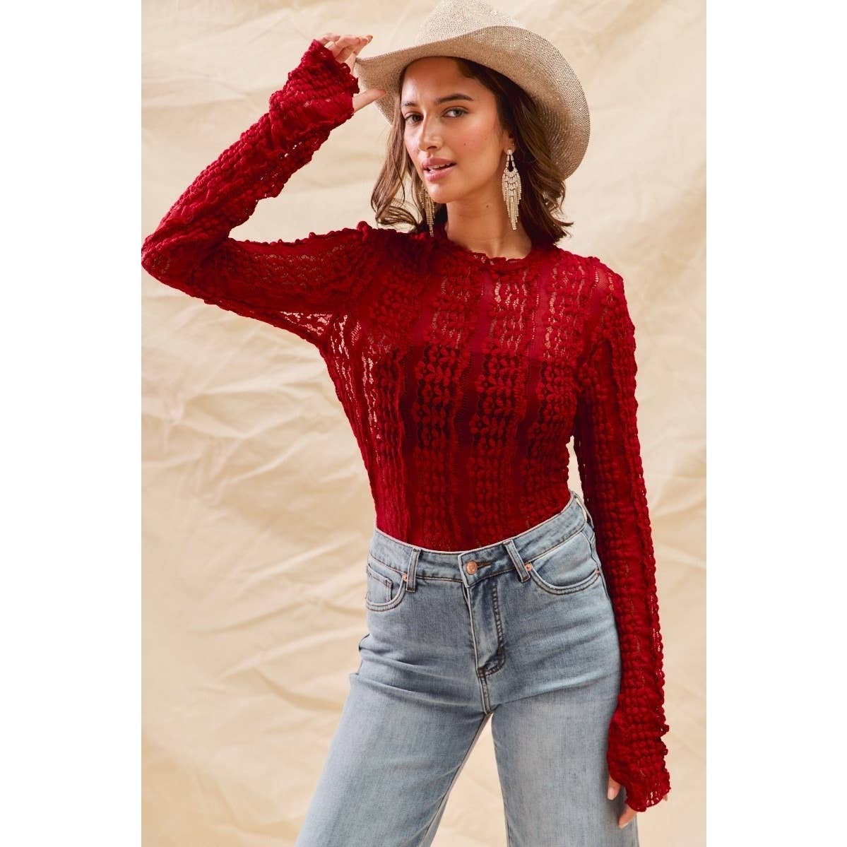 Stretched Sheer Lace Tops