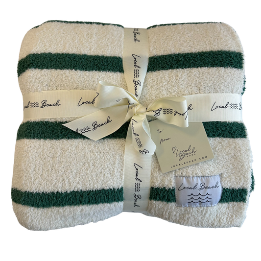 Green/Creme Holiday Stripe Cozy Luxe Home Blanket