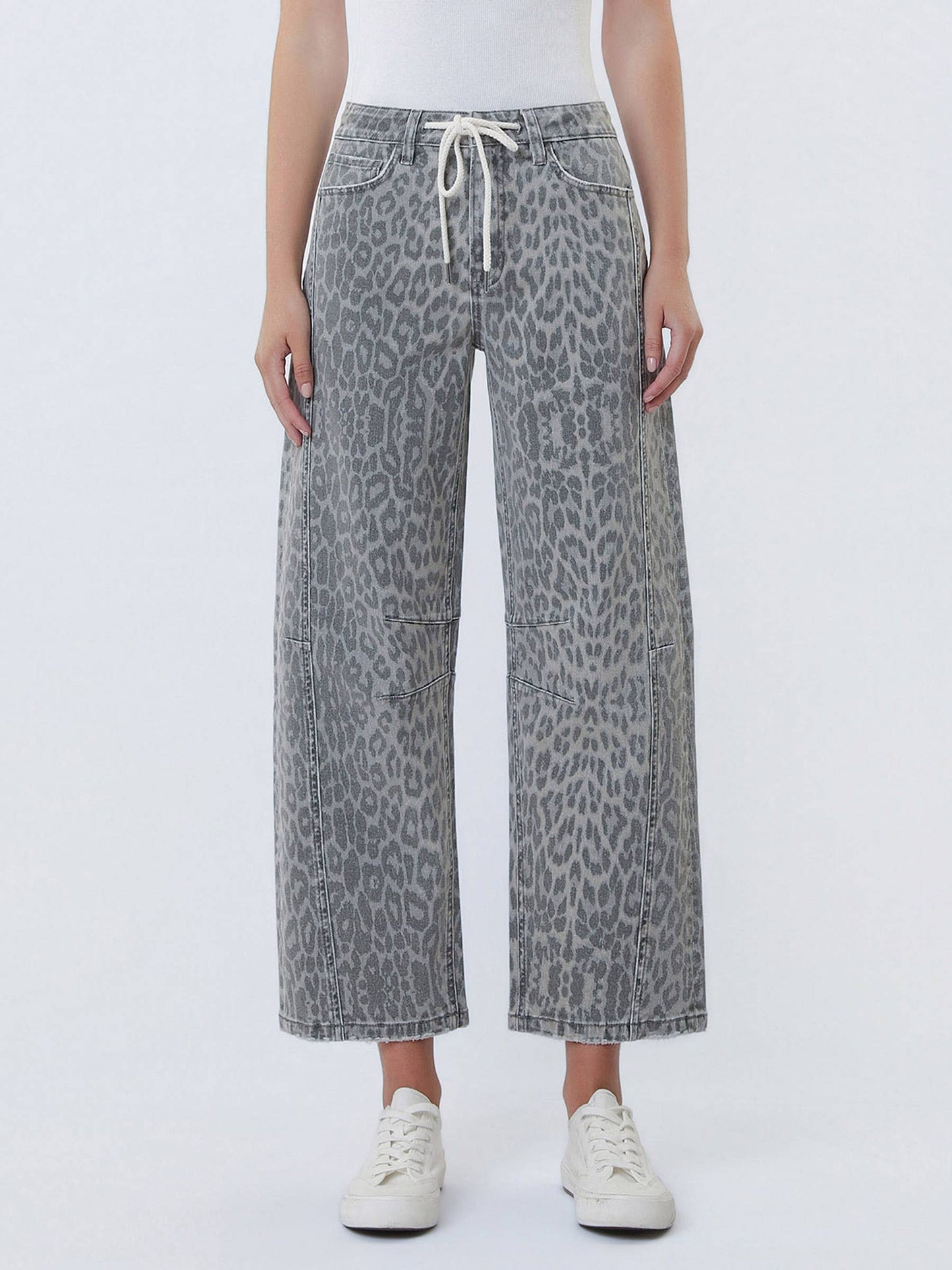 GREY LEOPARD BARREL JEANS