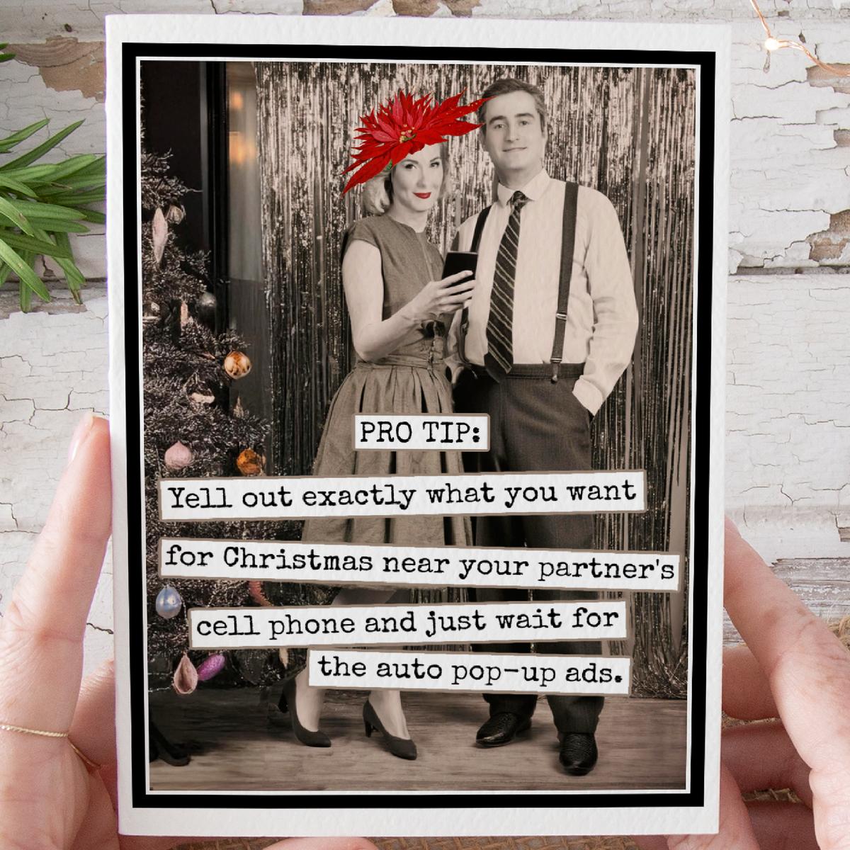 Funny Vintage Photo Christmas Card. PRO TIP: Yell Out...