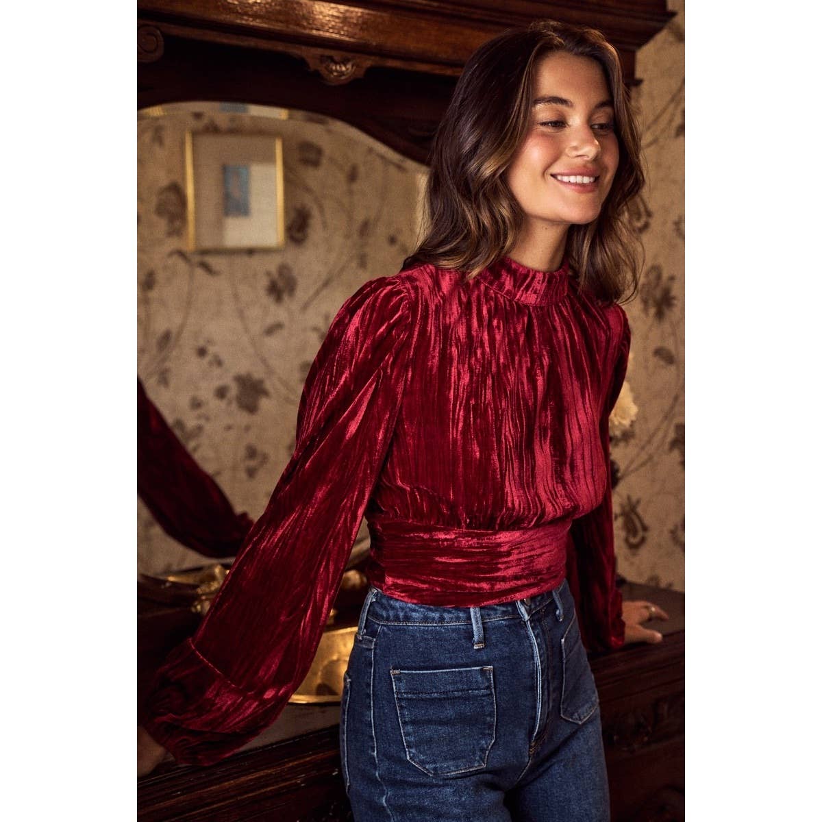 Textured Velvet Holiday Christmas Top