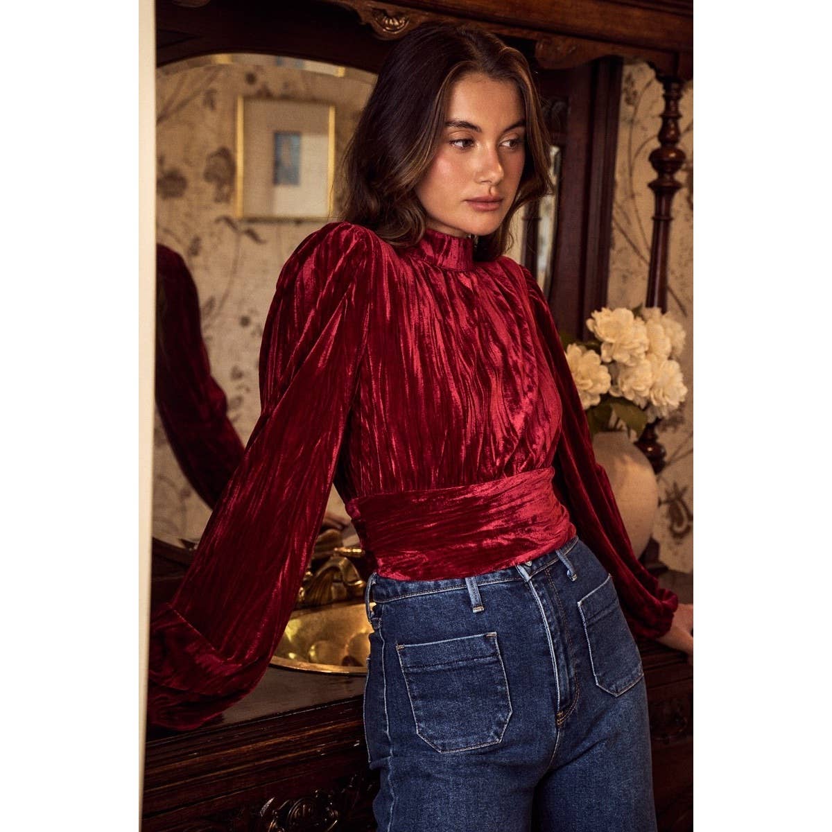 Textured Velvet Holiday Christmas Top