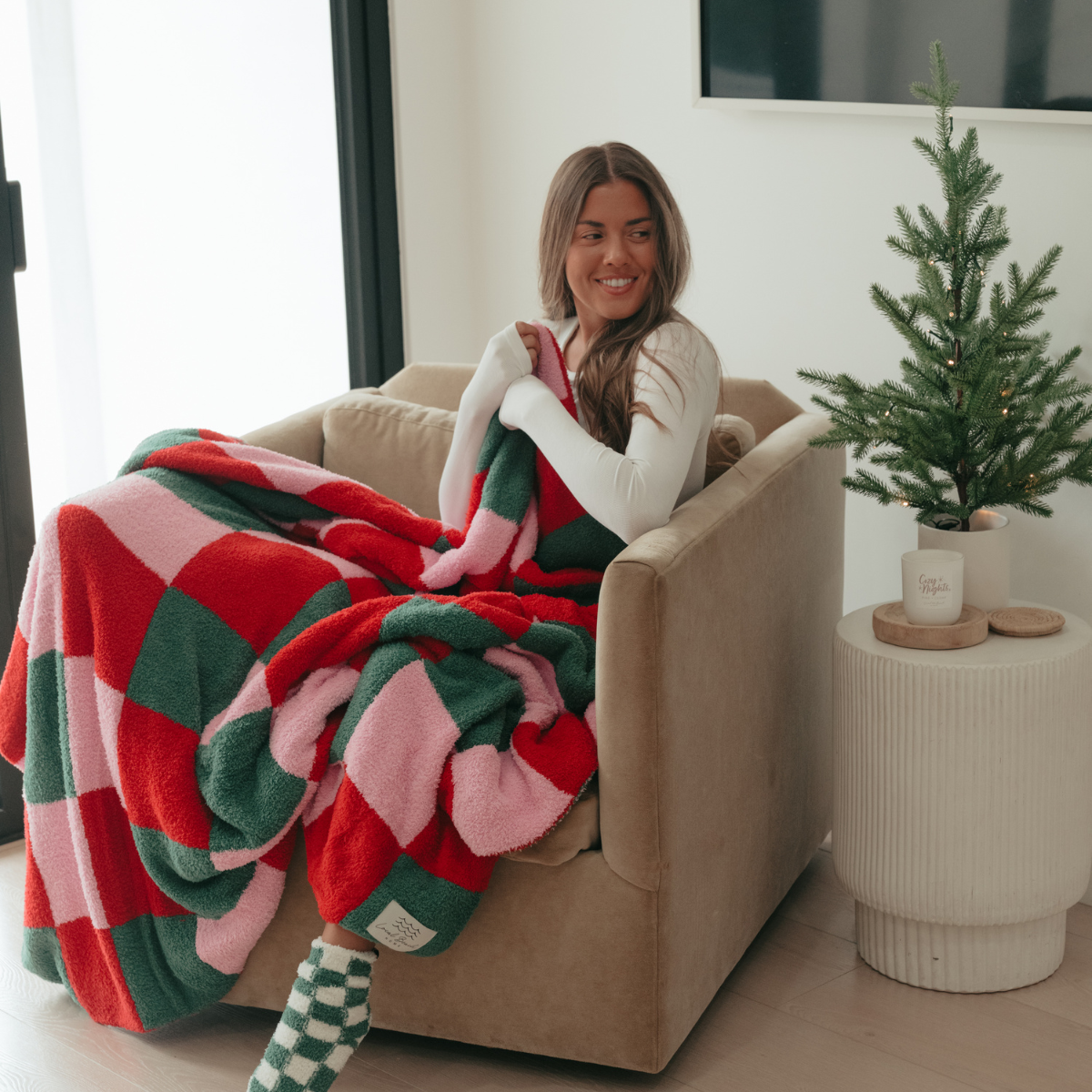 Mixed Check Holiday Stripe Cozy Luxe Home Blanket