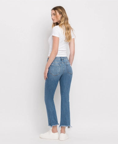 Minnie Mid Rise Distressed Hem Ankle Bootcut Jeans