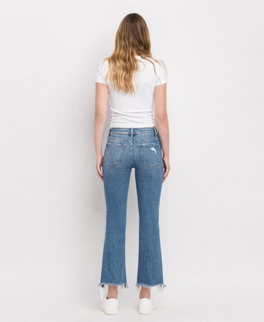 Minnie Mid Rise Distressed Hem Ankle Bootcut Jeans