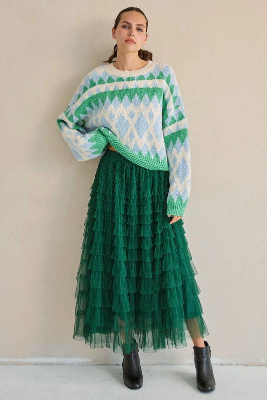 Ruffled Mesh Maxi Skirt