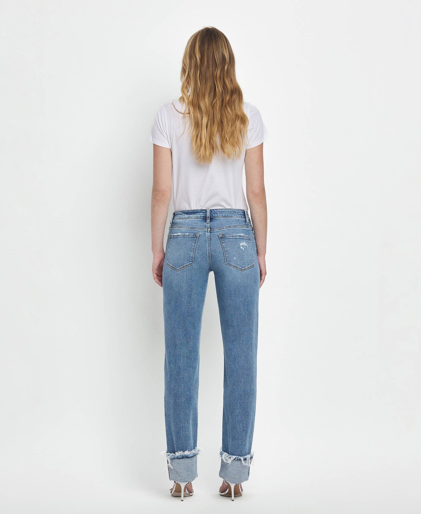 MID RISE CUFFED STRAIGHT JEANS