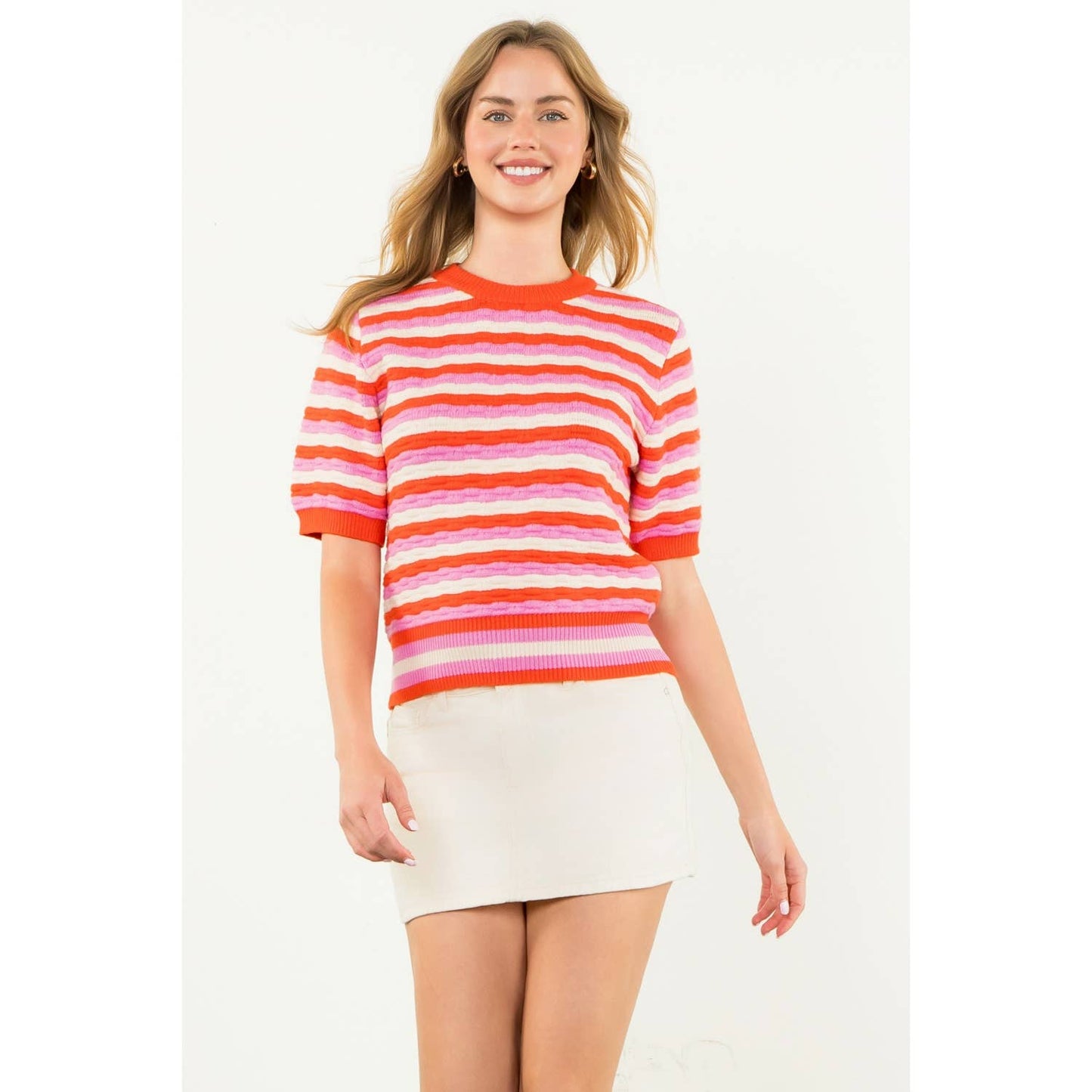 Short Sleeve Knit Pattern Top