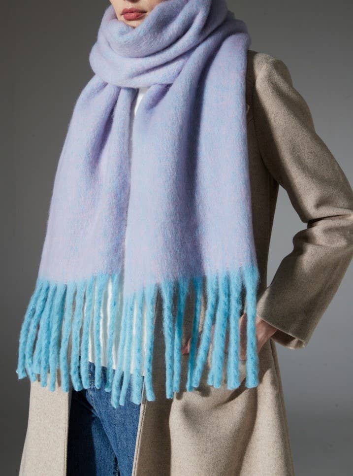 Color-Blocked Tassel Scarf