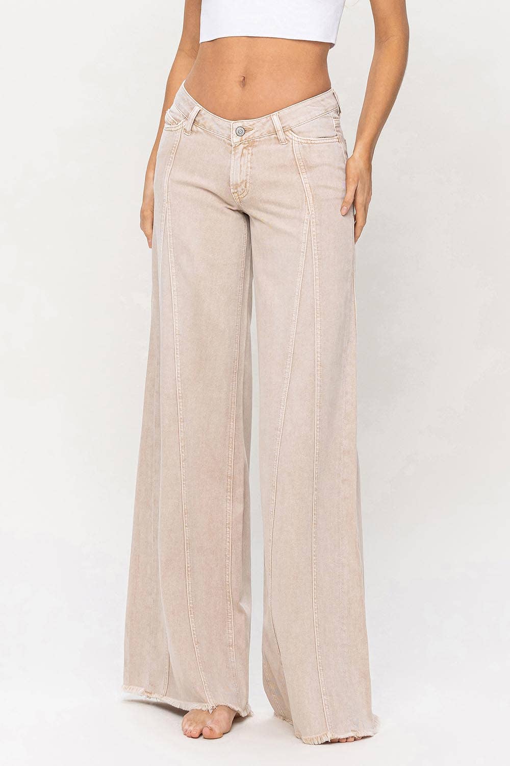 LOW RISE SEAM DETAIL BAGGY WIDE JEANS