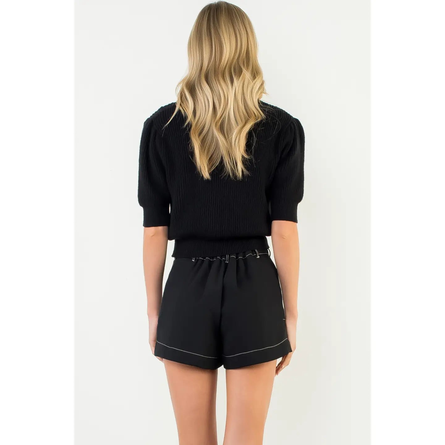 Contrast Stitch High Waist Pocket Shorts