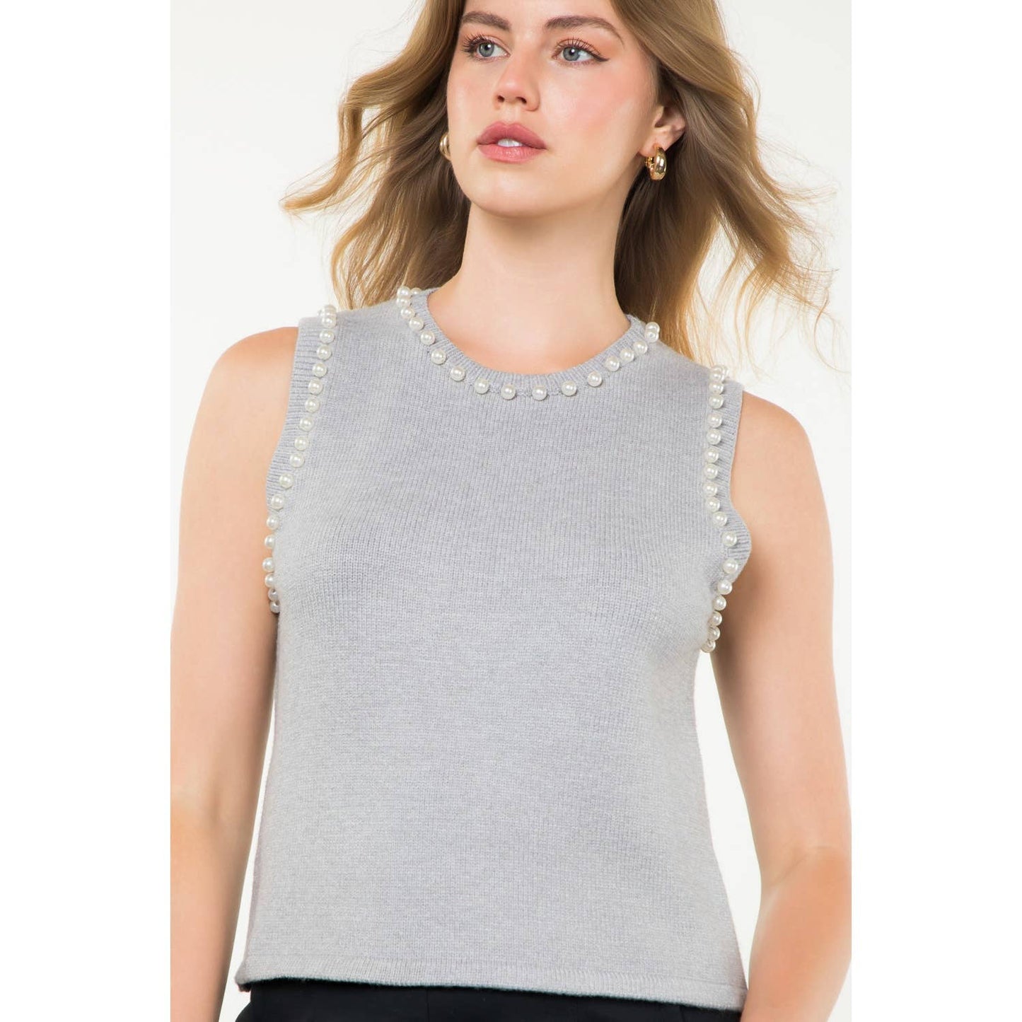 Pearl Trim Sleeveless Knit Top