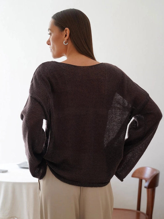Lori See Through Bell Long Sleeve Knit Top