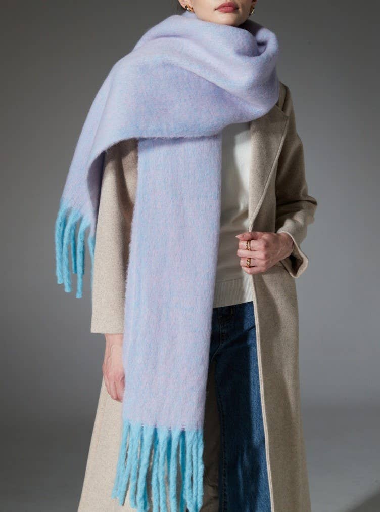 Color-Blocked Tassel Scarf