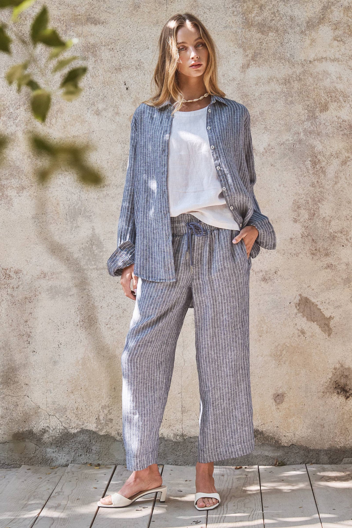 Linen Wide-Leg Drawstring Pants