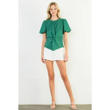 Suede Puff Sleeve Twisted Detail