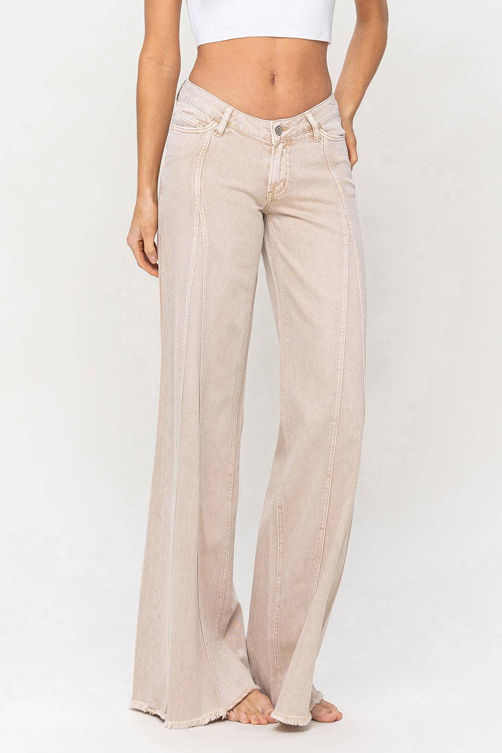 LOW RISE SEAM DETAIL BAGGY WIDE JEANS