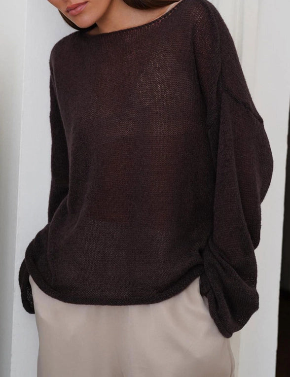 Lori See Through Bell Long Sleeve Knit Top