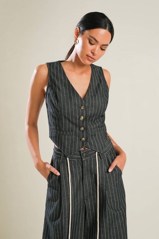 Mona Striped Denim Vest