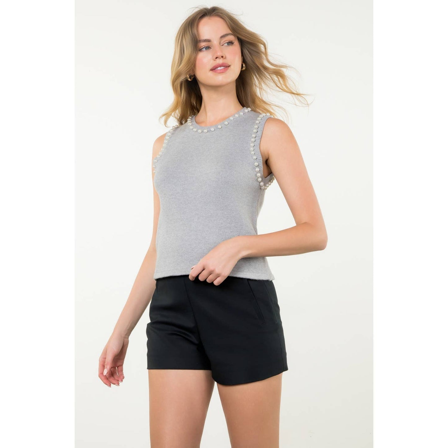Pearl Trim Sleeveless Knit Top