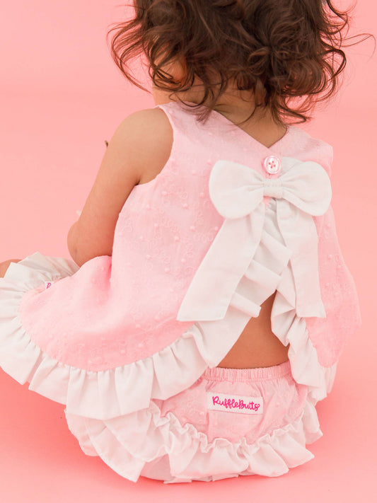 Pink & White Swiss Dot Top & Bloomer Set