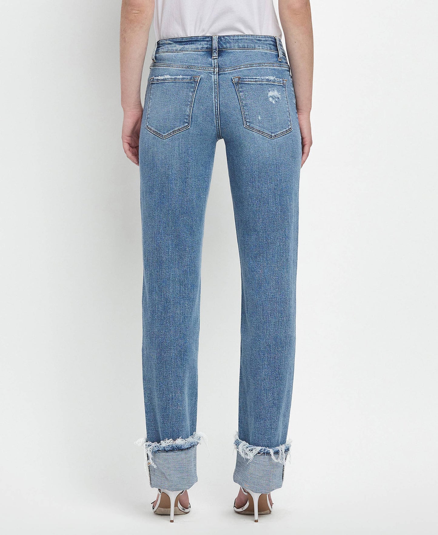 MID RISE CUFFED STRAIGHT JEANS
