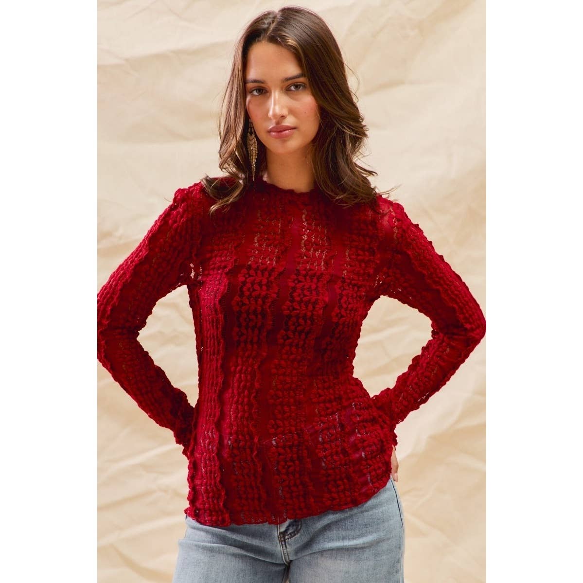 Stretched Sheer Lace Tops