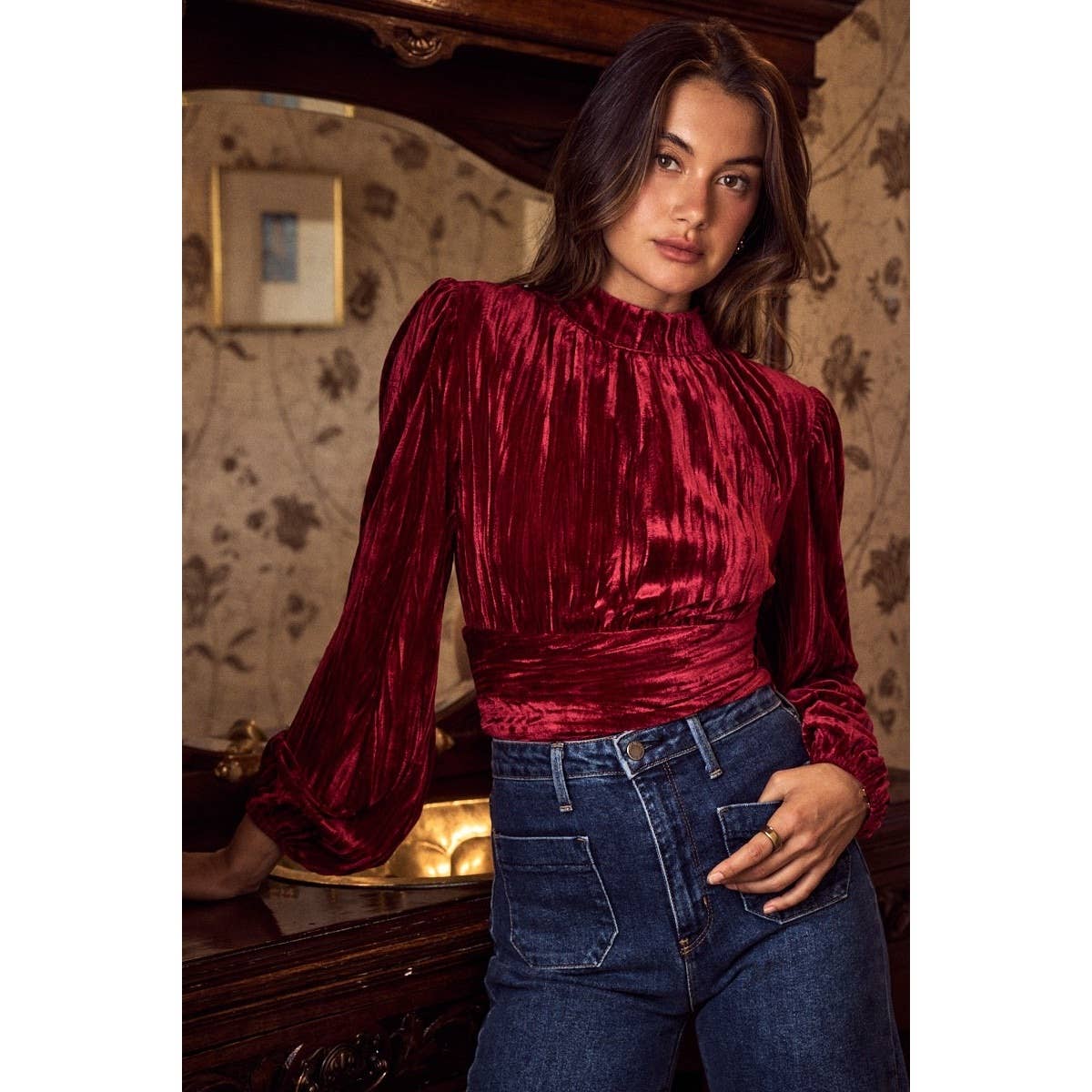Textured Velvet Holiday Christmas Top