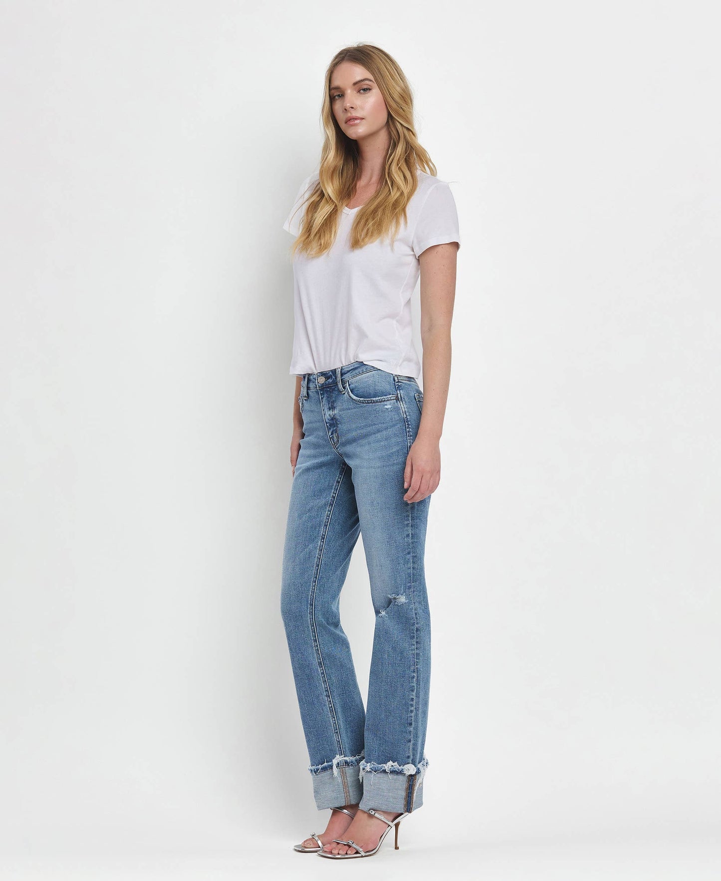 MID RISE CUFFED STRAIGHT JEANS