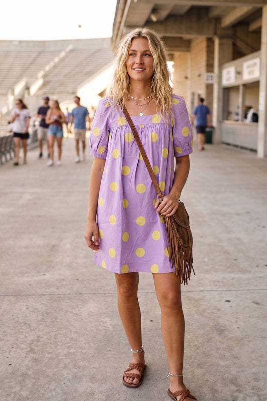 Gameday Polka Dot Puff Sleeve Dress