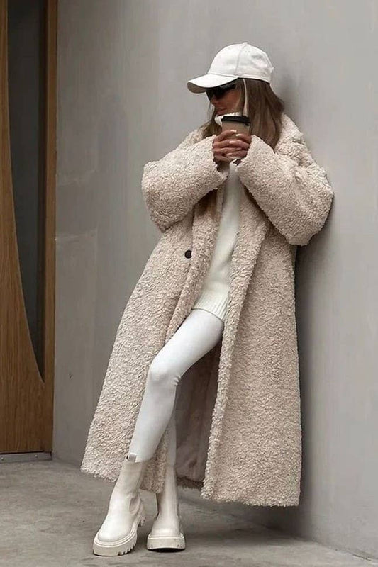 Lapel Plush Fleece Trench Coat