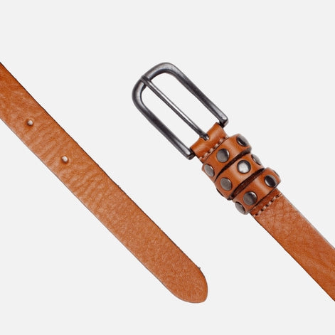 Kai Silver Buckle Skinny Studded Design Leather Belt Women