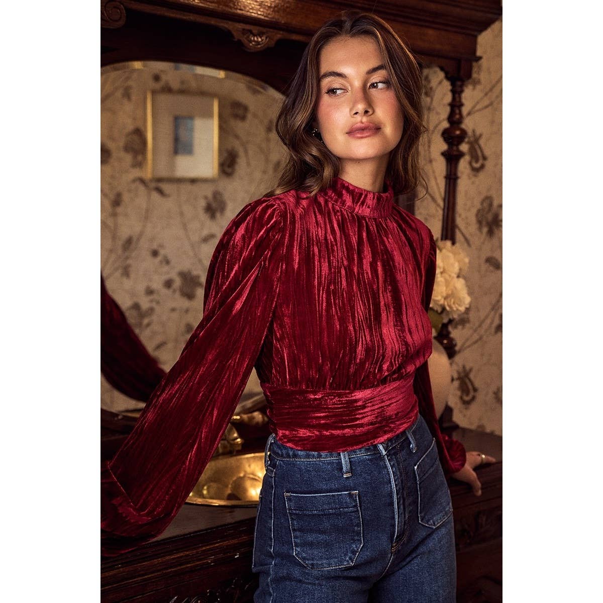 Textured Velvet Holiday Christmas Top