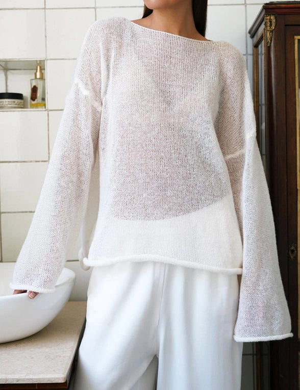 Lori See Through Bell Long Sleeve Knit Top