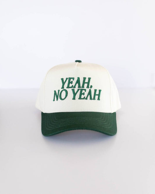 Yeah No Yeah Hat - Dark Green & Cream