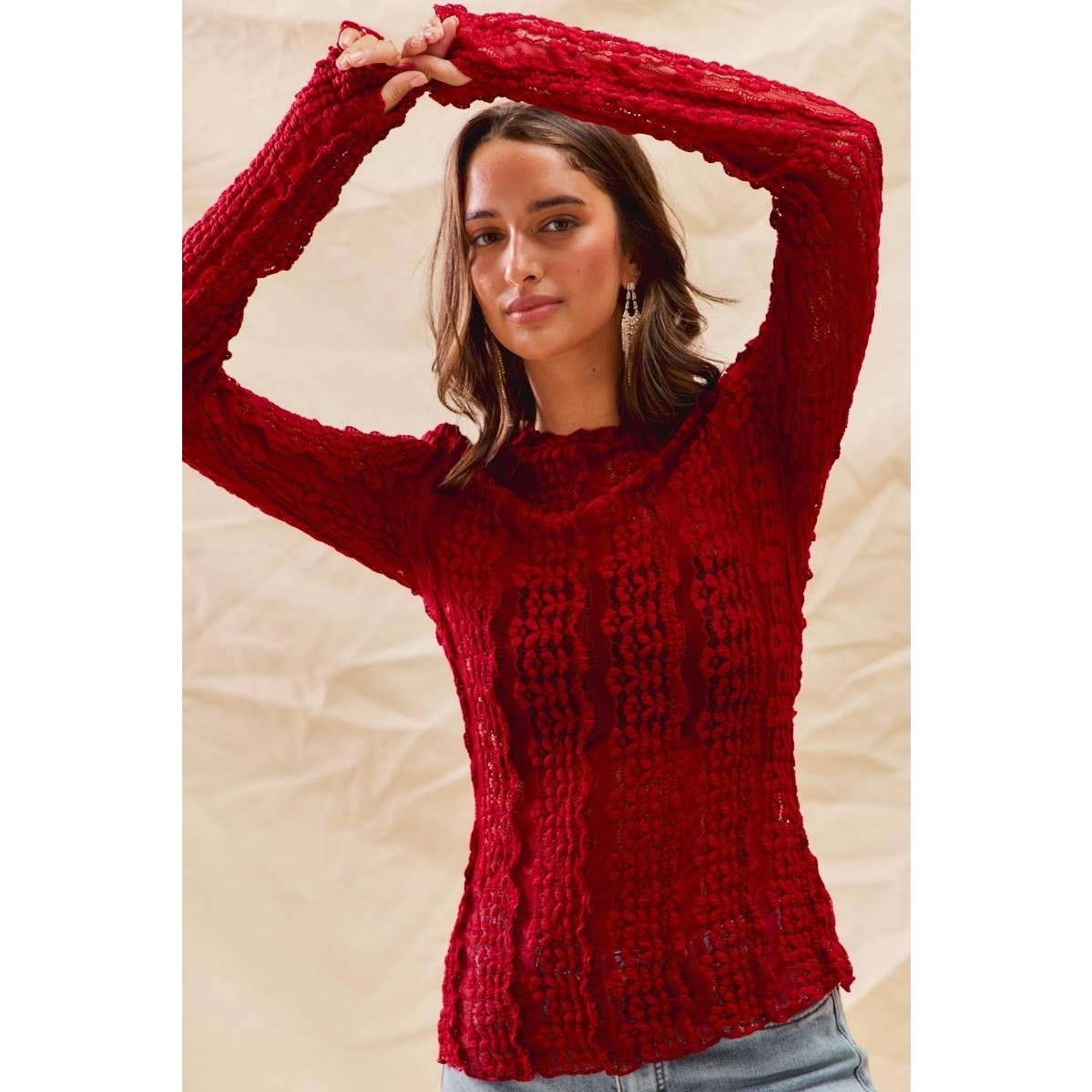 Stretched Sheer Lace Tops