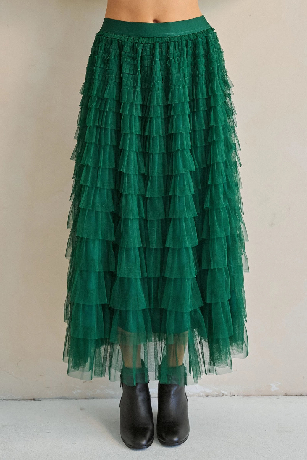 Ruffled Mesh Maxi Skirt