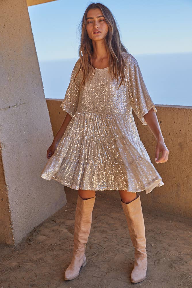 Sequin Baby Doll Mini Dress